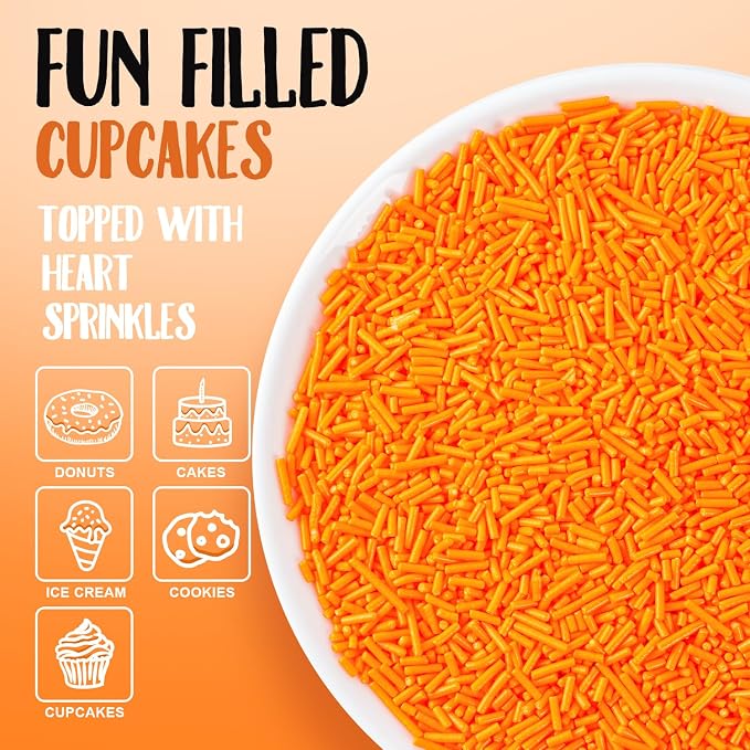 Orange Jimmies Sprinkles 7 oz - Bulk Bright Orange Sugar for Baking, Cake Decorating, Cookie, Cupcake, Ice Cream Toppings & More, Holiday Treats Halloween Thanksgiving Autumn Supplies