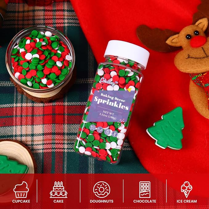 Christmas Sprinkles for Cookies, Red and Green Sprinkles Perfect for Christmas Dessert Party 3.52 Ounce