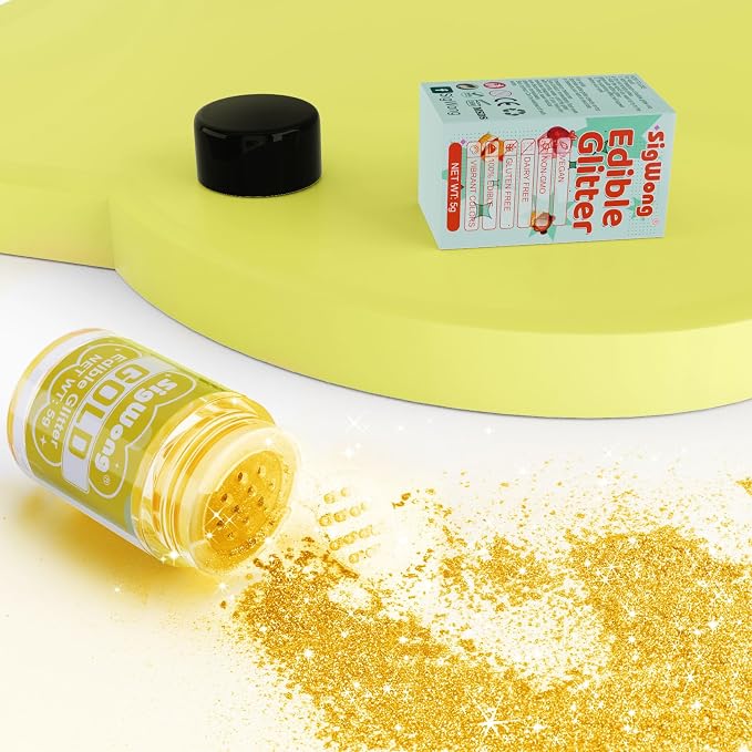 Gold Edible Glitter - 5g Food Grade Cake Decorating Shimmering Glitter, Edible Sprinkle Luster Dust for Drinks, Chocolates, Fondant, Strawberries, Cupcakes, Candy, Easter Cookie - Vegan