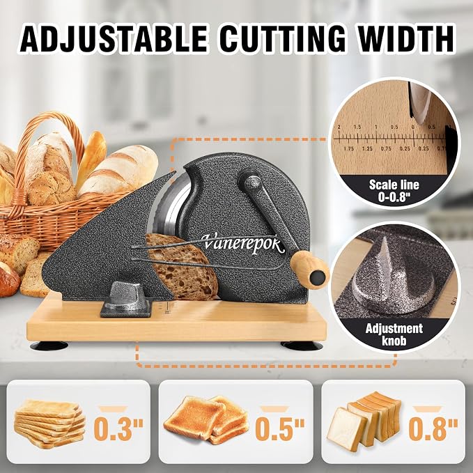 Upgrade Manual Bread Slicer for Homemade Sourdough Bread Versatile Hand Crank Bread Slicer for Sourdough Crusty Bread Etc Stainless Steel Slicers Adjustable Width for Homemade & Commercial Use