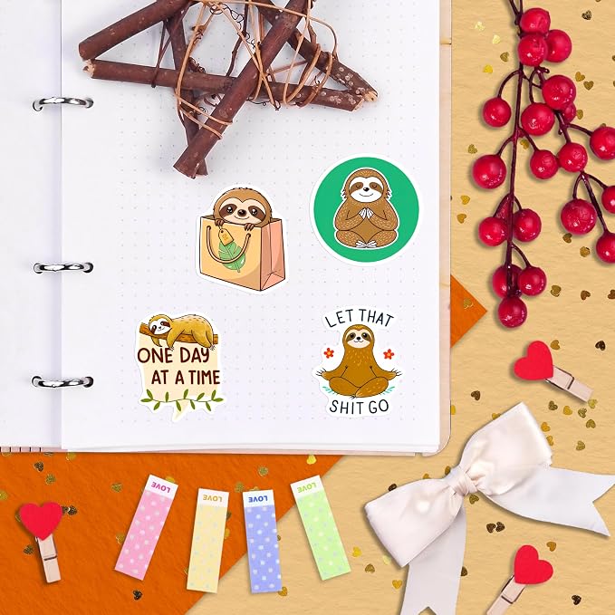 100Pcs Sloth Stickers and Decals for Water Bottle, Laptop - Sloth Gifts, Party Supplies & Decorations - Gift for Women & Men