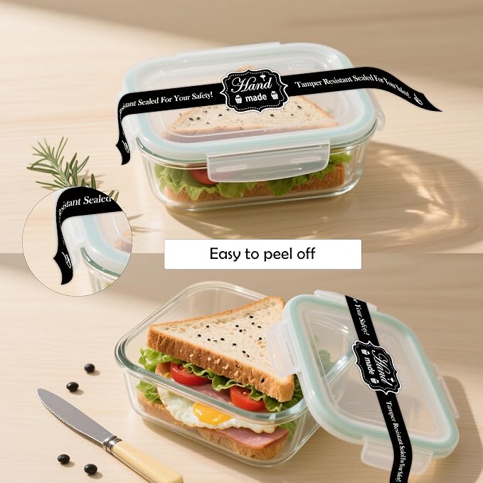 Tamper Evident Seal Stickers 9x1 200Pcs Baking Food Package Label | Black | Handmade Bakery Seal | Cake Box | Freshness Label
