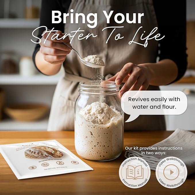 ERNEY Dehydrated Organic Whole Wheat Sourdough Starter 21.6 g Per Sachet for Bread Making - Perfect Rise Organic Whole Wheat Sourdough Bread Flour with Instruction - Versatile Homemade Pastry Flour Perfect for Artisan Loaf Pizza Muffins