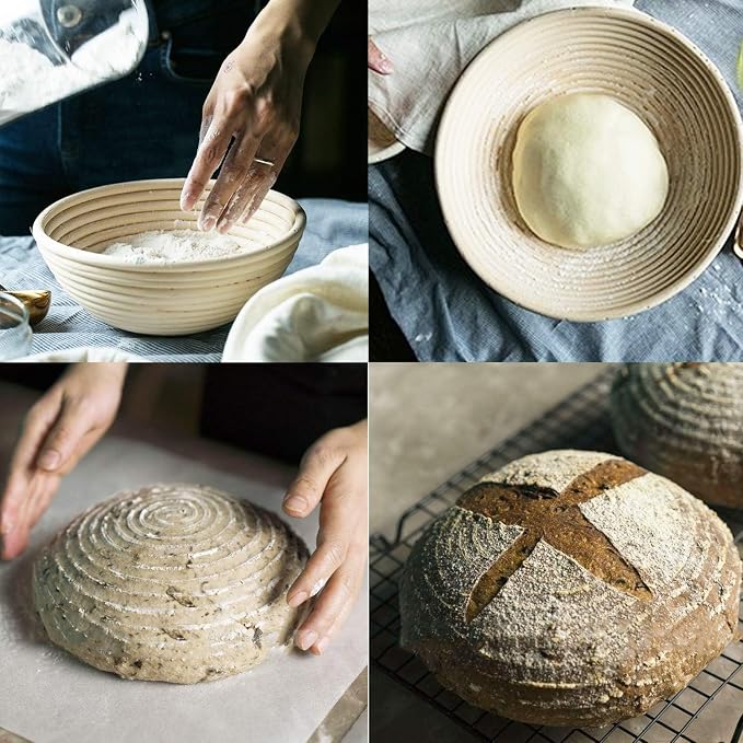 1pcs 10" Round Banneton Brotform Bread Dough Proofing Rising Rattan Basket & Liner,Banneton Proofing Basket Set - for Home Bakers (Sourdough Recipe) & Bread Making