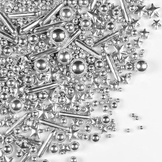 Silver Pearl Star Rods Sprinkles Edible, 150g/5.29oz, Edible Silver Pearls Sprinkles for Cake Decorating, Cupcakes Cookies Toppers, Baking Decorations, Party, Birthday Supplies