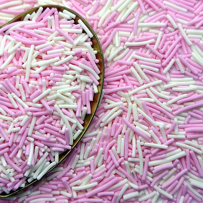 CandiJumpin Pink and White Jimmy Sprinkles, White and Baby Pink Sprinkles for Cake Decorating Edible Cake Jimmies Edible Crunchy Jimmies Ice Cream Toppings, Baby Shower Party Wedding Christmas Supplies 3 OZ