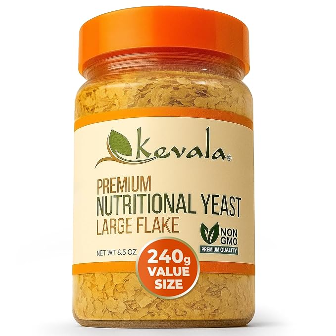 Kevala Nutritional Yeast - 8.5 oz, Premium Fortified Yeast, Large Flakes | Cheese Substitute with Vitamin B, Nutritious Seasoning with Cheesy Flavor for Cooking at Home, Plant Protein Source