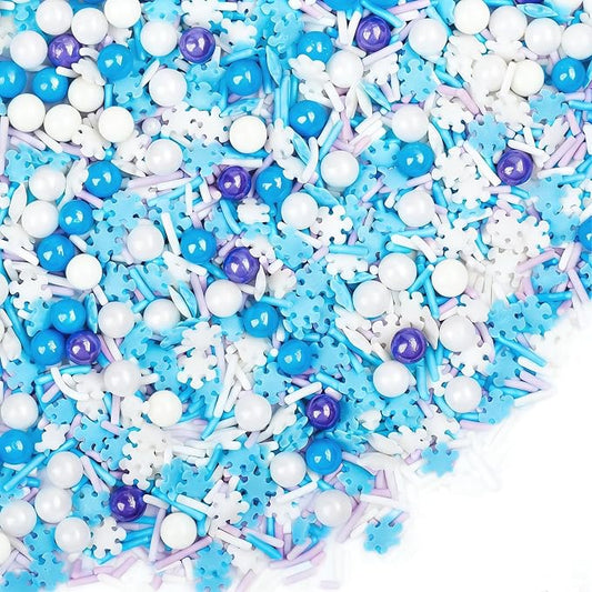 Winter Snowflake Sprinkles for Cake Decorating, Jimmies & Pearl Sugar Mix for Cupcakes, Cookies, Ice Cream & Holiday Desserts, Birthday Party Supllies