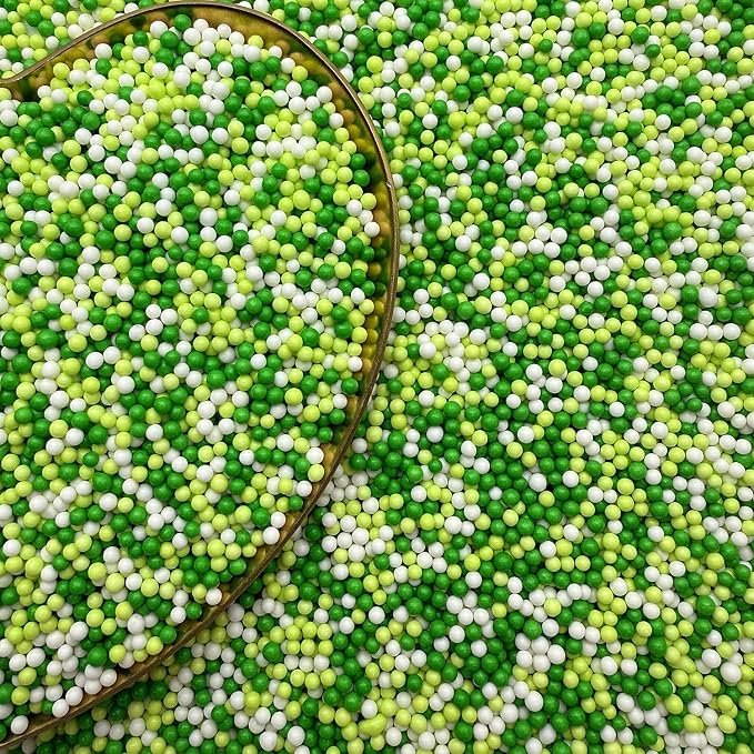 CandiJumpin 2mm Edible Green and White Pearls, Green White Nonpareils Sprinkles St. Patricks Day Decorations Small Pearl Sprinkles for Cake Decorating Mini Sugar Pearls for Baking Baby Shower Party Wedding Christmas Supplies 3 OZ