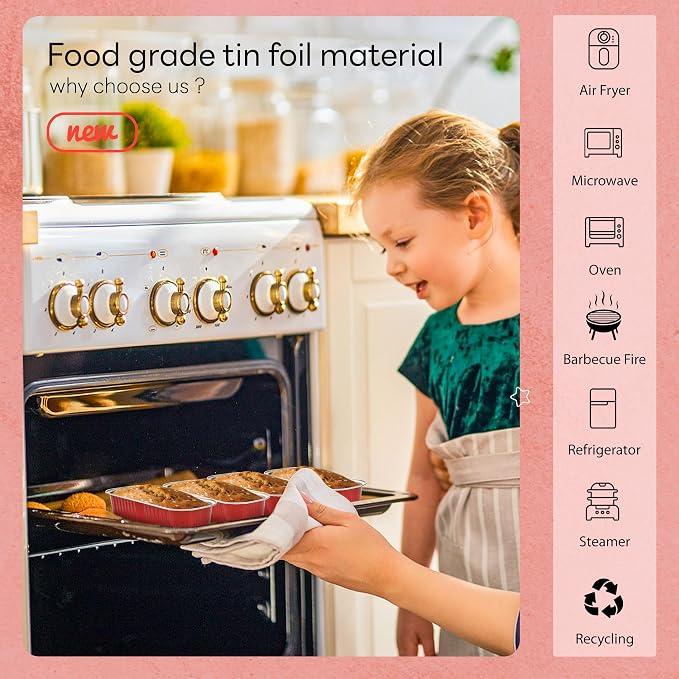 NPLUX Mini Loaf Pans with Lids and Spoons Rectangular Aluminum Foil Baking Pans Mini Cheesecake Containers 6.8oz(60 Pack, Red)