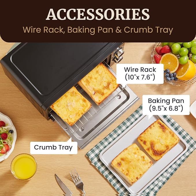 Elite Gourmet ETO490 9L/4 Slice Countertop Toaster Oven with 30-Minute Timer, Adjustable Temperature Control, Includes Baking Pan and Wire Rack, Bake, Broil, Toast, Black
