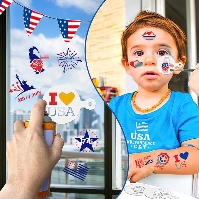 JULBEAR 4th of July Cookie Cake Stencils 36 Pieces Reusable Patriotic Mold | Cookie Stencils, Independence Day Patriotic Party Decoration, Baking Dessert Coffee Painting, 36 Pieces Templates Mold Tools