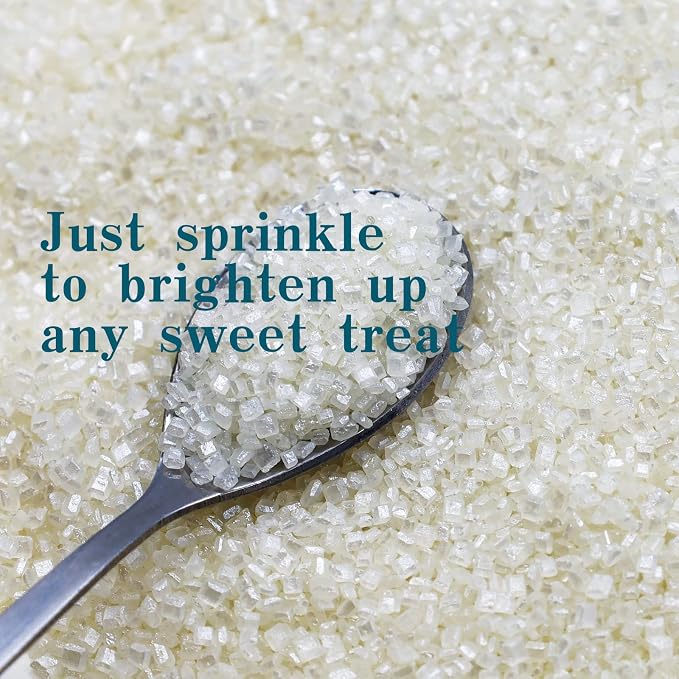LEBERY Sanding Sugar White Edible Sugars Sprinkles Sanding Sugar for Cake Decorating, Edible Crystal Candy White Pearl Sprinkle for Wedding Party Baking Cupcake Cookie Ice Cream Decoration Supplies - 3 oz