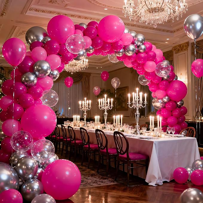 104pcs Hot Pink Balloons Assorted Sizes (18/12/10/5 Inch) - Dark Pink & Magenta Latex Balloons for Bachelorette Party, Princess Birthday, Bridal Shower & Wedding Decorations