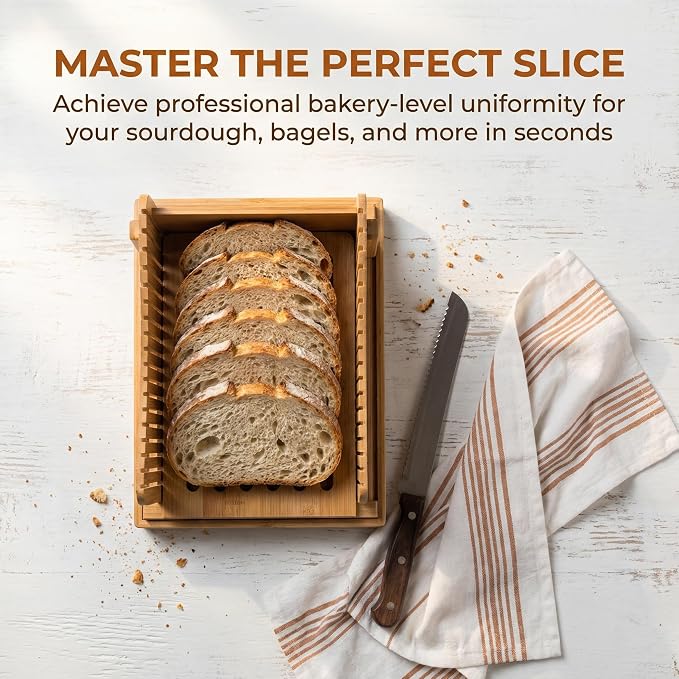 Homemade Sourdough Sandwich Bread Slicer | Built-in Crumb Tray for Mess-Free Use，Adjustable Thickness Options，Foldable & Space-Saving Design