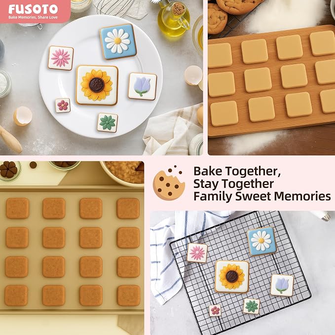 FUSOTO 6PCS Square Cookie Cutters Set, Stainless Steel Kitchen Baking Supplies, for Biscuit, Homemade Cookies, Cake Decorating, Geometric Cookie Cutter, (1.5", 2", 2.5", 3", 3.5", 4"), Square