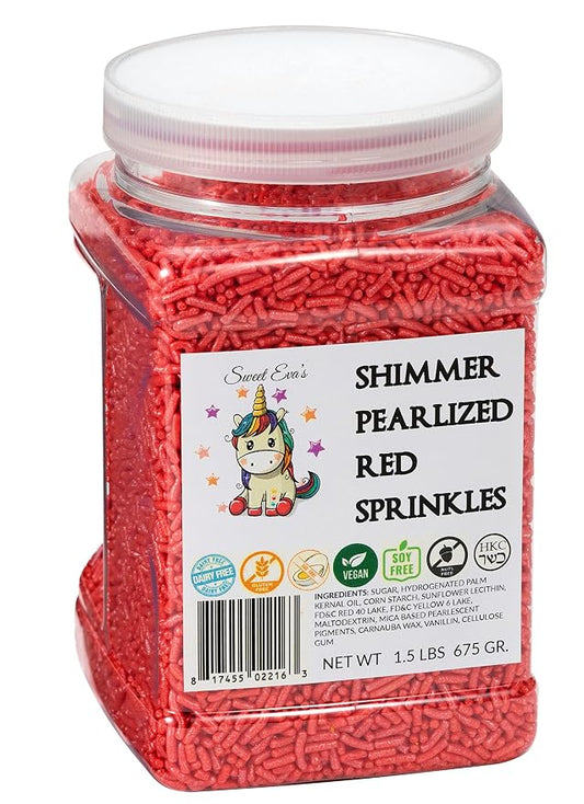 SHIMMER PEARLIZED RED SPRINKLES- Jimmies, Cupcakes,Cookies,Cakes Decorating, Topper, Bulk Candy,Dairy Free, Nut Free, Gluten Free, Soy Free, Vegan, Egg Free, Kosher,