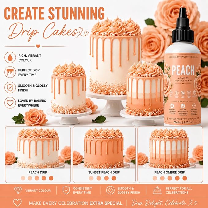 Confect Peach Gel Food Coloring – Highly Pigmented Gel Based Food Color for Buttercream, Cakes, Cookies & Baking – 60mL / 2 FL OZ