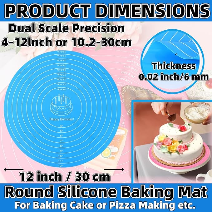 Silicone Baking Mat Cake Mat Silicone Cake Mat Silicone Baking Mat with Measurements for CakeTurntable Stand Non-Stick Heat Resistant Pastry Baking Sheet -Blue