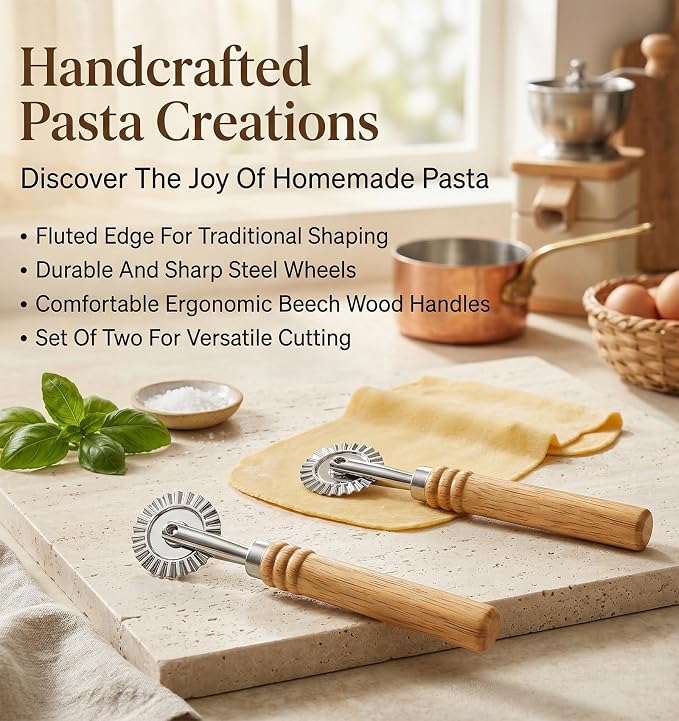 Pastry Wheel Cutter Tool, Pasta Cutter Wheel with Wooden Handle, Making Pizza Dumplings, Roller Pastry Cutter Tool for Home and Kitchen