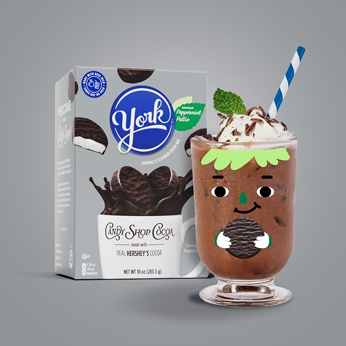Candy Shop Cocoa YORK Peppermint Pattie Cocoa Mix Hot Chocolate Make Hot or Iced Cocoa Made With Real Milk Gluten Free 1.25 oz packet (8 count) (Pack of 2)
