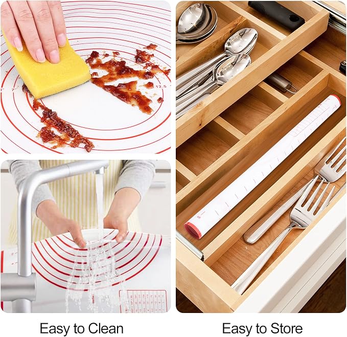 HOOMIL Silicone Baking Mat, 28"x20" Non-Stick, Non-Slip Extra Large Pastry Mat with Measurements for Rolling Dough, Bread Pie Crust Pizza Cookies Fondant Making