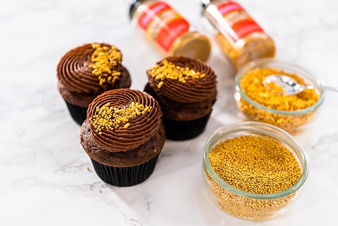 Bakerpan Edible Gold Nonpareils Sprinkles 5.1 oz - Gold Sprinkles for Cake Decorating, Cupcakes, Cookies, Birthdays & Weddings | Kosher, Gluten-Free, Made in USA