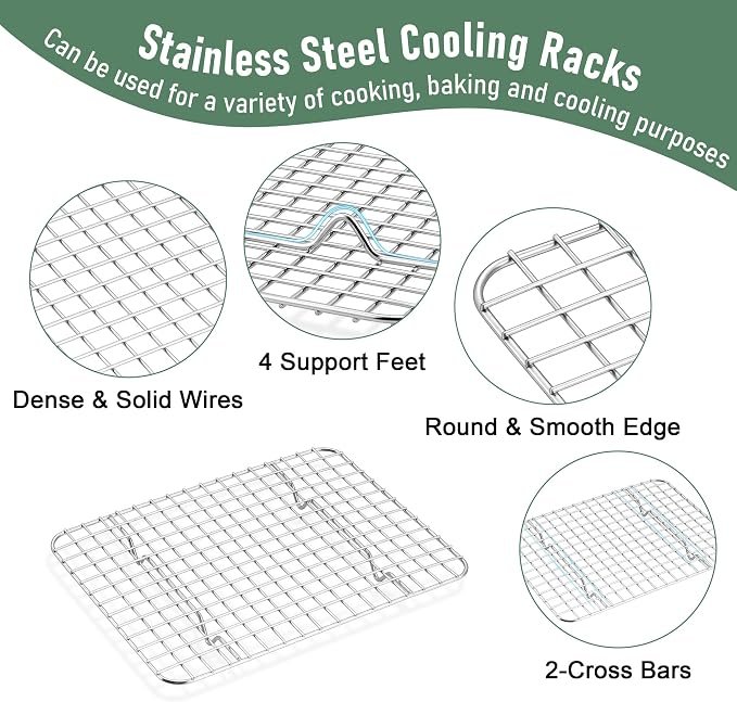 Homikit Cookie Sheet with Rack (1 Pan+1 Rack), 10 x 8 Inch Stainless Steel Small Baking Sheet with Wire Rack Set for Baking Roasting Cooling, Toaster Oven Pan Bacon Tray, Non-Toxic & Dishwasher Safe