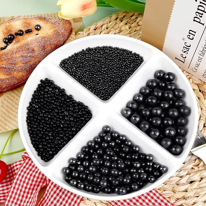 Dazzjoy Black Pearl Sprinkles, Food Grade, Edible Black Sugar Pearls for Cake Decorating, 150g/5.29oz, Cake Decoration & Cupcake Toppers, Cookies, Ice Cream, Wedding Party Valentines Supplies