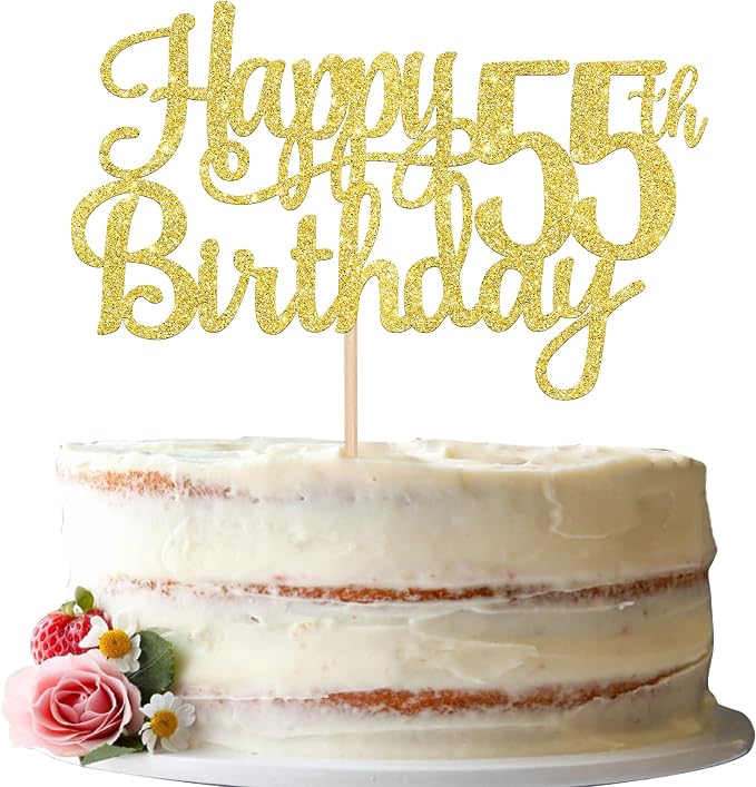 1 PCS Happy 55th Birthday Cake Topper Gold Glitter Cheers to 55 Years Birthday Cake Pick 55 Fabulous Cake Decoration for Happy 55th Birthday Theme Party Decorations Supplies