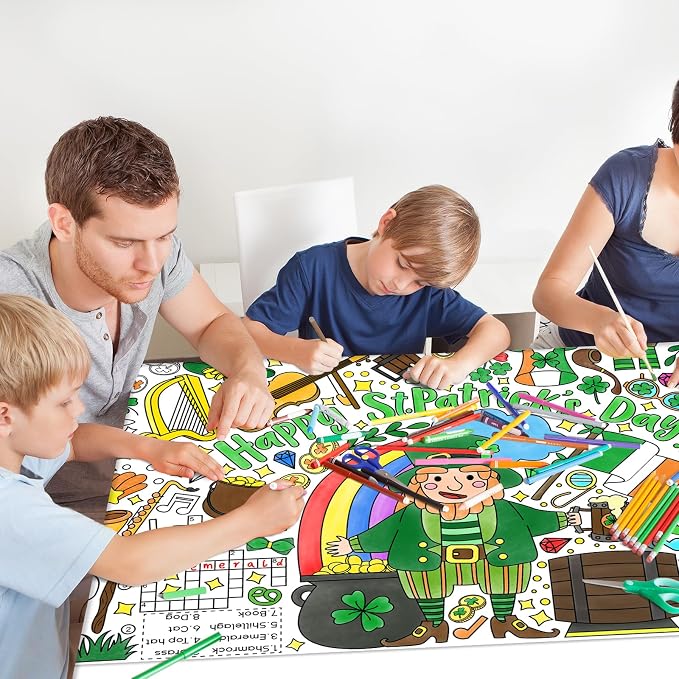 Gatherfun St. Patrick's Day Coloring Poster for Classroom Wall - Versatile 31.5 x 72 Inches irish themed Activity Poster/Table Cover, School Parties, St. Patrick's Day Party Decoration