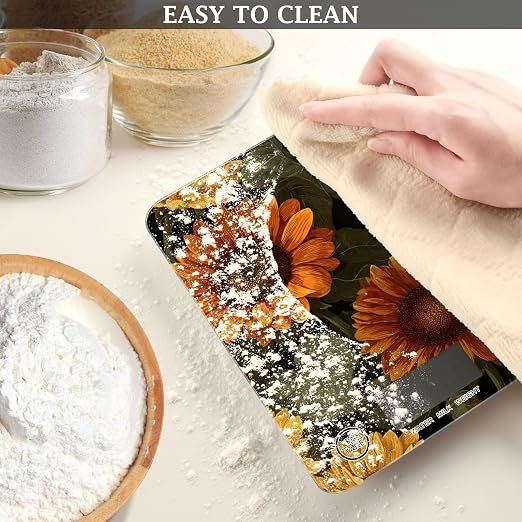 Food Scale Kitchen Digital Scale Food Ounces and Grams Dieting Baking Cooking Waterproof Glass Panels LCD Display,4 Units Scale Tare Function Sunflower
