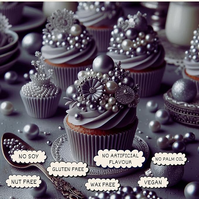 Confect Love Silver Metallic Disco Ball Sprinkles - Edible Cake & Cupcake Decorating Pearls, Metallic Sugar Sprinkles for Desserts and Cookies | Vegan, Gluten-Free, Soy-Free, Dairy-Free, Palm Oil-Free – 4.2 Oz