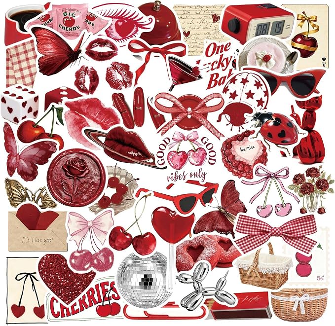 50 Pcs Red Aesthetic Stickers Cool Trendy Red Y2K Waterproof Vinyl Sticker for Water Bottles Laptops Bike Car Motorcycle Computer Guitar Skateboard