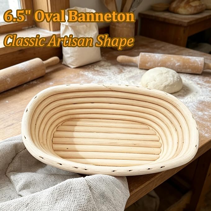 6 Pack 6.5 Inch Oval Bread Proofing Basket,Banneton Basket Bread Baking Bowl with Linen Liner Cloth, for Professional & Home Bakers Baking