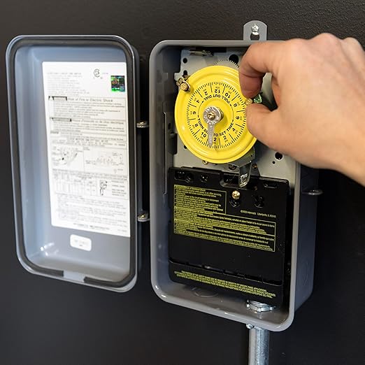 Intermatic T101R 24-Hour Mechanical Timer Switch - 120V SPST, Type 3R Indoor/Outdoor Metal Enclosure, Heavy Duty, Manual Override, 40 Amp - Ideal for Lights, Pumps, Fans, and HVAC Systems