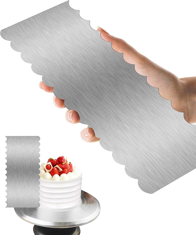 Cake Scraper Smoother Cake Decorating Supplies Kit 8.6 Inch Metal Bench Scraper for Baking Buttercream Smoother Stainless Steel Frosting Cake Comb Edge Side Jagged Comb for Cream Cake-2