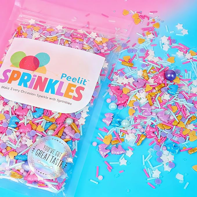Peelit Rainbow Unicorn Sprinkles Mix, 4oz | Edible Glitter & Pearls, For Cupcakes, Birthday Cakes & Ice Cream, Funfetti Candy Topper, Halal & Gluten-Free, Resealable Bag