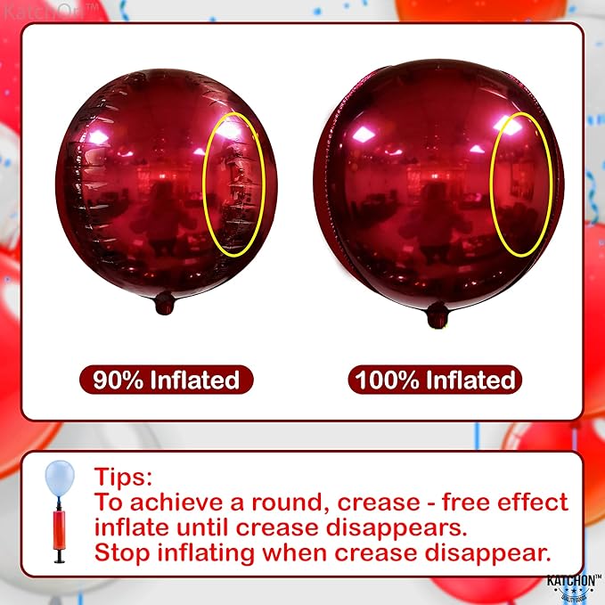 KatchOn, Metallic Red Balloons - 22 Inch, Pack of 6 | Round 4D Mylar Burgandy Balloon for Birthday Decorations | Maroon Balloons for Wedding, Graduation Prom Party Decorations | Baby Shower Decoration
