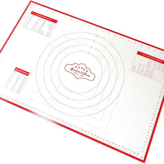 Silicone Pastry Mat Standard 23 x 15 in Nonstick Dough Rolling Mat with Measurements Inch and cm Circles Conversion Charts BPA Free Heat Resistant to 450 F Dishwasher Safe