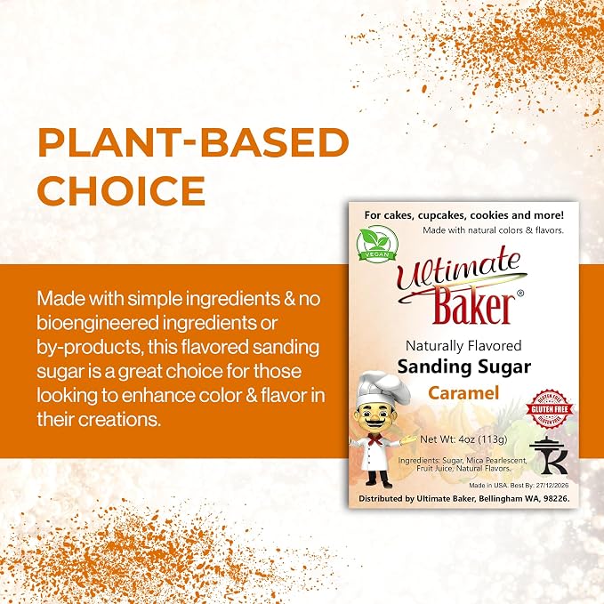 Ultimate Baker Flavored Sanding Sugar (1x4oz) - Burst of Flavor & Color for Cakes, Cookies & More, All-Natural, Perfect for Baking & Decorating or as a Flavored Coffee Sugar (Caramel)
