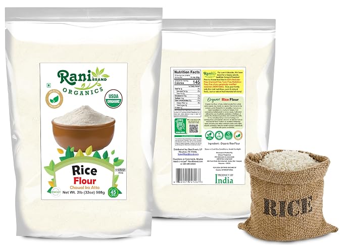 Rani Organic Rice (White) Flour 32oz (2lbs) 908g ~ All Natural | Gluten Friendly | Vegan | NON-GMO | Kosher | Indian Origin | USDA Certified Organic