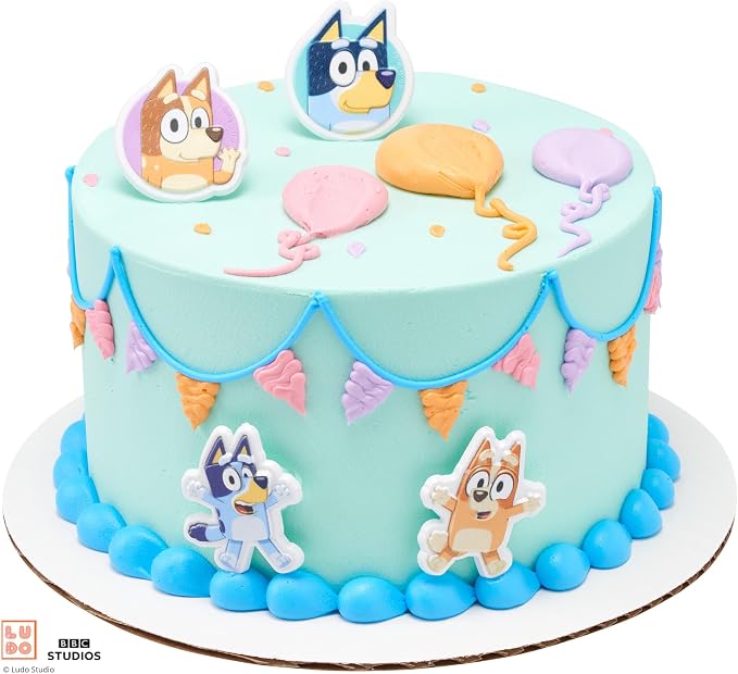 DecoPac Bluey So Much Fun Rings, 72 Cupcake Decorations Featuring Bluey, Bingo, Bandit, and Chilli, 3D Food Safe Cake Toppers – 72 Pack