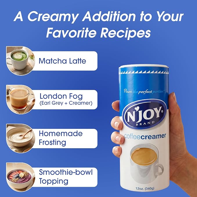N'Joy Non Dairy Coffee Creamer - Pack of 6 Canisters w/EZ-Open Pour Spout (12oz each) - Smooth Non Dairy Powdered Creamer for Office Pantries, Restaurants & Home Coffee Bars - No Refrigeration Needed