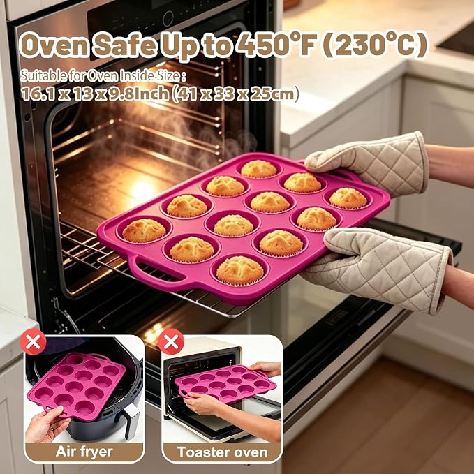 Silicone Muffin Pan Set: Non Stick 12 & 24 Silicone Muffin Pans for Baking Easy Release - Complete Shaping Each Use Avoid Re‑baking - BPA-free Cupcake Tin Reinforced Frame for Oven Home Bakers