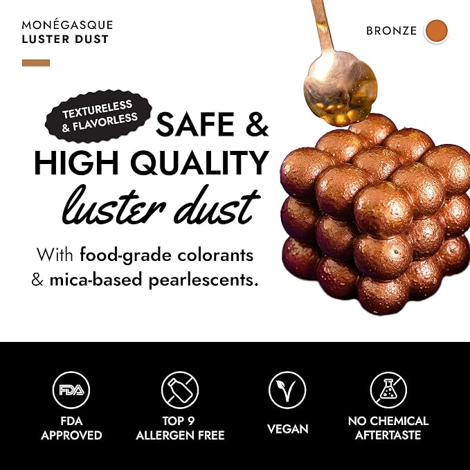 MONÉGASQUE Bronze Edible Glitter for Drinks & Cakes, Luster Dust, 7g | Sparkle Powder, for Mocktails, Cupcakes & Charcuterie, Cocktail Garnish, Food-Grade, Vegan, for Pastry Chefs & Home Bakers
