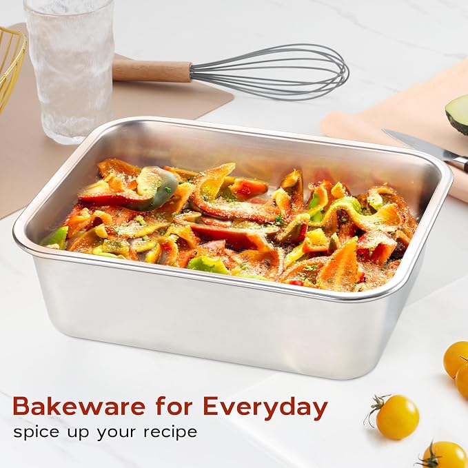 Onader 12¾ x 10 Inch Deep Lasagna Baking Pans Set of 2, Stainless Steel Rectangle Cake Pan, Dishwasher Safe
