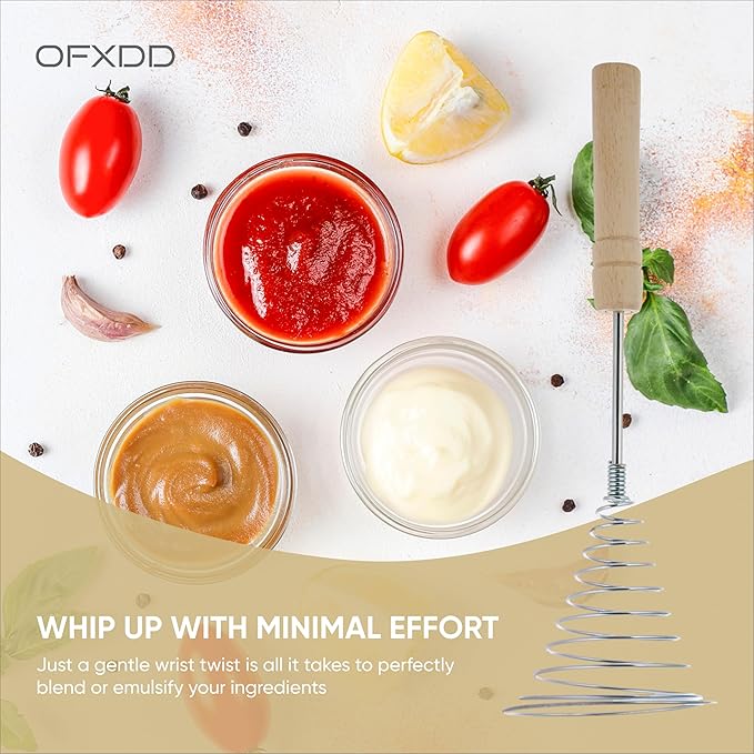 Stainless Steel Spring Coil Whisk 2 Pcs - Wire Whip Egg Whisk with Wooden Long Handle - Heavy Duty Whisks for Cooking