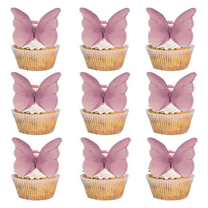 Gyufise 48pcs Butterfly Cake Decorations - Edible Wafer Paper Butterflies & Cupcake Toppers in Pink