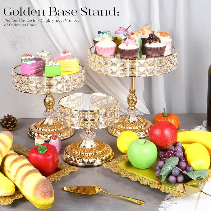12 Pieces Gold Cake Stand Set, Vintage Cake Display Stand with Crystal Edge and Cupcake Display Tray, Dessert Table Display Set for Wedding Party Baby Shower Anniversary Celebration